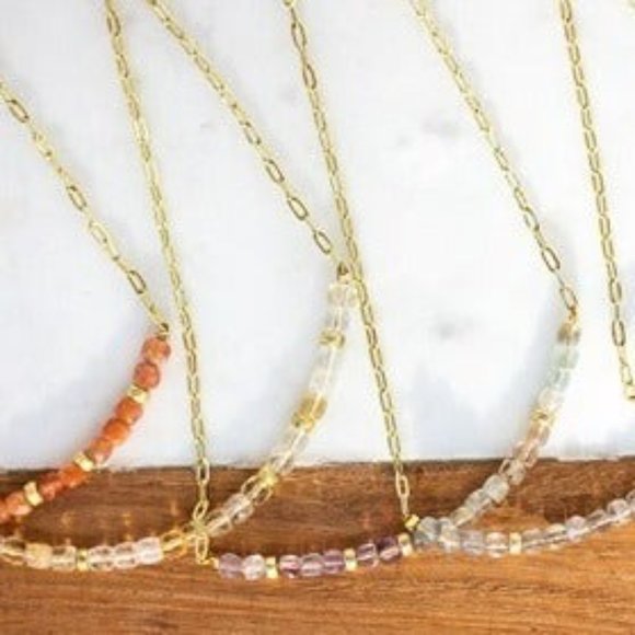 Beautiful Sunstone Gemstone Beaded Necklace Gold paperclip Chain WATERPROOF - Picture 8 of 12
